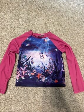 Girls Rash guard Size 3 Pink Blue UPF Jelly Fish Outdoor Summer Beach